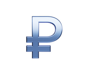 Metallic blue Russian Ruble currency symbol, a modern financial icon. 3d illustration