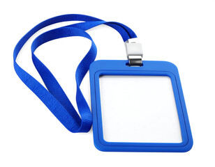 Blue lanyard badge holder with strap isolated