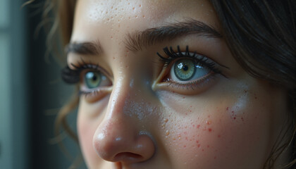 Teary-eyed beauty with freckles