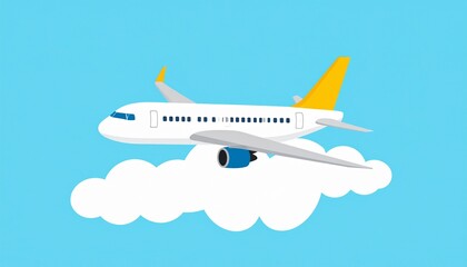Airplane Flying Through Clouds: Vector Illustration of Air Travel and Transportation