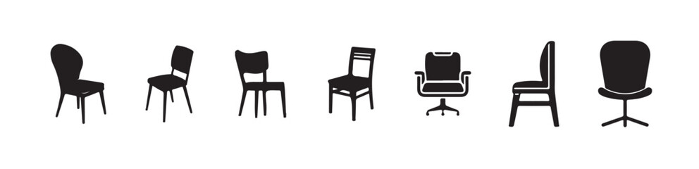 Back chair icon set silhouette vector, chair vector icon set in black color, vector illustration eps 10.