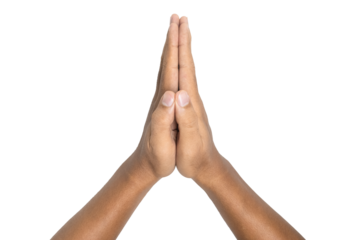 male hand showing thanks, forgive or hope gesture hand isolated on white background. transparent png