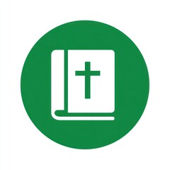 Obraz premium Symbolic book with cross icon on green circle minimalist design
