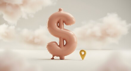 Dollar sign balloon and location pin, money travel, Financial Pinpointing or Money Destination