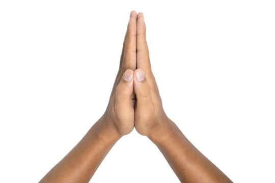 male hand showing thanks, forgive or hope gesture hand isolated on white background. transparent png