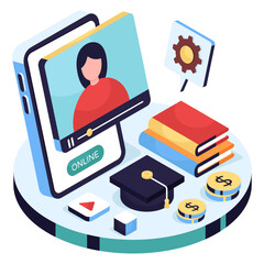 Conceptual isometric design illustration of video lecture