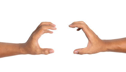 male hands holding, reaching, or grabbing something isolated on white background. transparent png