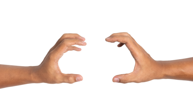 male hands holding, reaching, or grabbing something isolated on white background. transparent png