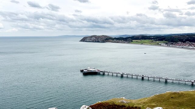 Llandudno Pier and Town View from The Great Orme, Conwy, North Wales, United Kingdom