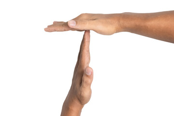 male hand showing pause or break time gesture symbol isolated on white background. transparent png