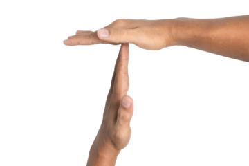 male hand showing pause or break time gesture symbol isolated on white background. transparent png