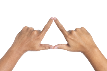 male hands showing triangle shape gesture isolated on white background. transparent png