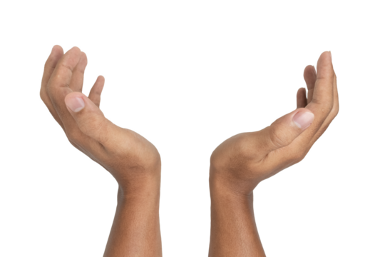 male hands holding, reaching, or grabbing something isolated on white background. transparent png
