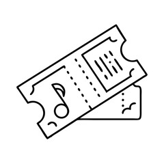 Vector art of two concert tickets, symbolizing live music event, entertainment, or cultural performance with musical note icon