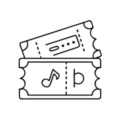 Vector art of two concert tickets, representing live music event, entertainment, or cultural performance with musical note icon