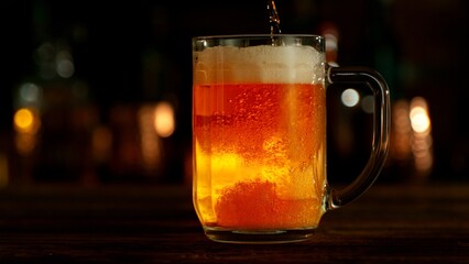 Pouring Beer into Pint Glass in a Pub, Close-up