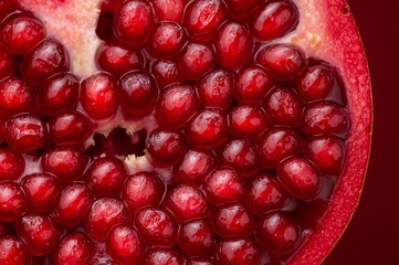  Macro of a Freshly Sliced Red Pomegranate with Juicy Seeds