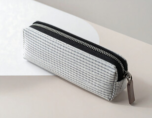 Textured zip pencil case closeup on table