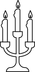 Candle with Stand Icon Black Line Style Lighting Symbol of Candlestick, Menorah, Lamp, Flame, Waxlight, Torch, Lantern, Illumination Vector