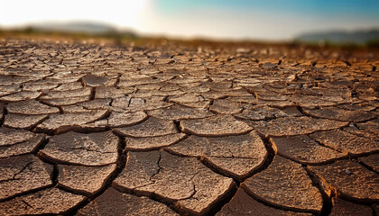 Close Up Of Dry Cracked Earth Surface With Deep Fissures And Textured Soil In Natural Outdoor Environment