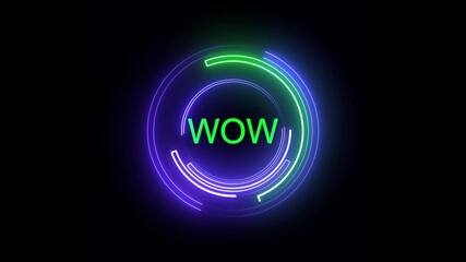 glowing colorful Neon line wow text animation. neon text wow Isolated on Black Background - Powered by Adobe
