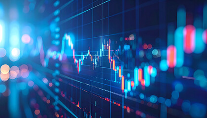 Analyzing the Data: A data visualization of a financial graph on a computer screen, depicting the ups and downs of the market, emphasizing digital information and market trends.