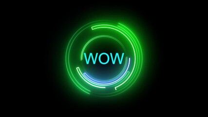 glowing colorful Neon line wow text animation. neon text wow Isolated on Black Background - Powered by Adobe