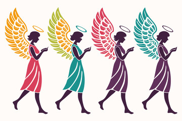 set of Angel with wings silhouette illustration