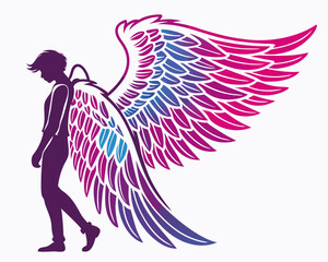 Fototapeta premium Angel with wings silhouette illustration