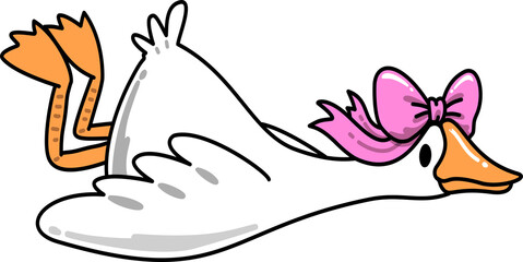 Retro Groovy Goose with a Pink Bow Illustration 