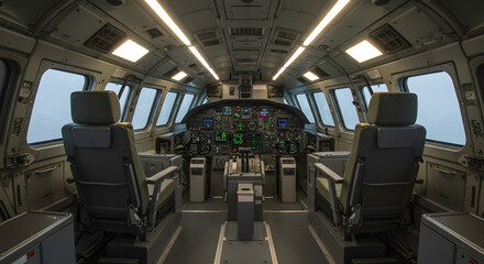 Airplane Cockpit Interior Modern Aviation Technology Flight Deck