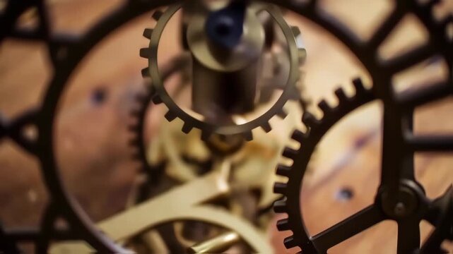 Close-up intricate clockwork gears