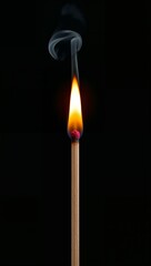 Burning Matchstick with a Flickering Flame and Swirling Smoke