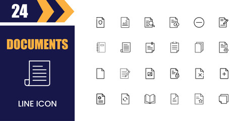 Collection of hand drawn document and file icons representing various actions and states
