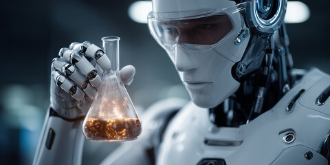 Fototapeta premium Innovative biotech drug development in personalized medicine laboratory environment robotic perspective