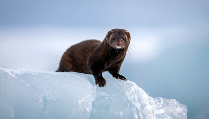 Obraz premium A brown weasel on ice