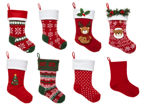 Christmas Stockings Collection Festive Red Holiday Socks with Decorations