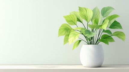 Lush green plant in white pot sits peacefully on light surface, radiating freshness and simplicity.