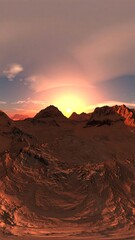 Fototapeta premium 360-degree panoramic sunset over a reddish desert landscape