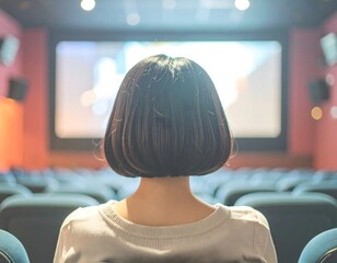 静かに物語に没頭する映画館の女性
