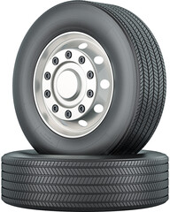 Bus or truck wheels with front rims, transparent background