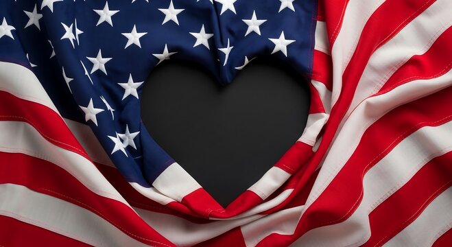 American flag with heart shape cut out, patriotic symbol of the united states