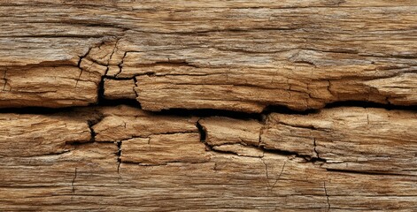 Aged wood plank with deep cracks