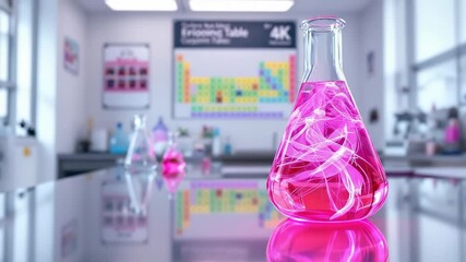 Pink liquid swirls in a science flask on a modern lab counter. Symbolizes chemical research, scientific discovery, and experimentation - Powered by Adobe