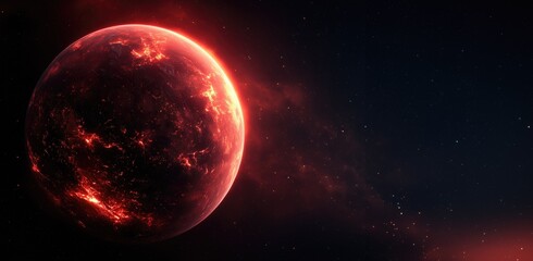 Red planet in space with a lot of fire