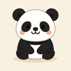 Cute cartoon panda illustration in black and white, perfect for product packaging, labels, web design, banners, book illustrations and art prints with a playful, child-friendly style. 