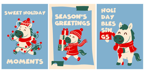 Adorable Christmas Horse Clipart with Text Designs