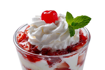 Delicious strawberry dessert with whipped cream and cherry