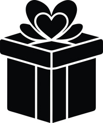 Black Silhouette Icon of a Gift Box with a Heart- Shaped Bow present