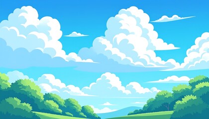 Fototapeta premium Summer landscape with fluffy clouds (1)